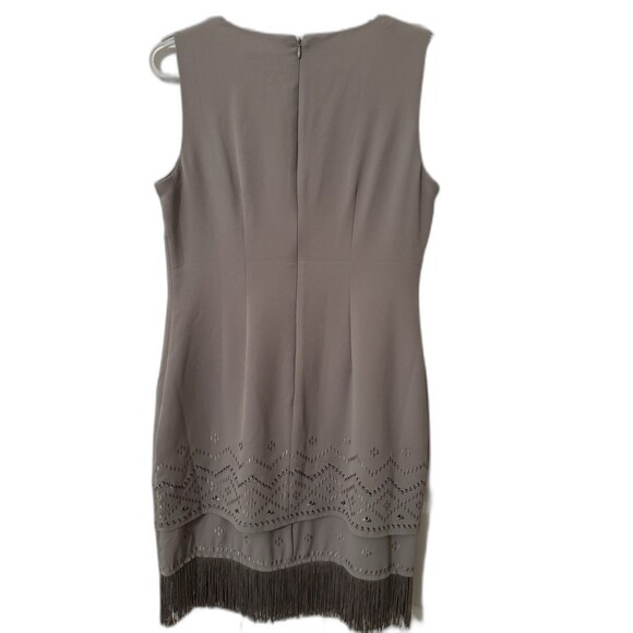 Tahari Grey Sleeveless Dress Sz 4 Fringe Short Neutral Classic Simple Workwear - Picture 3 of 14